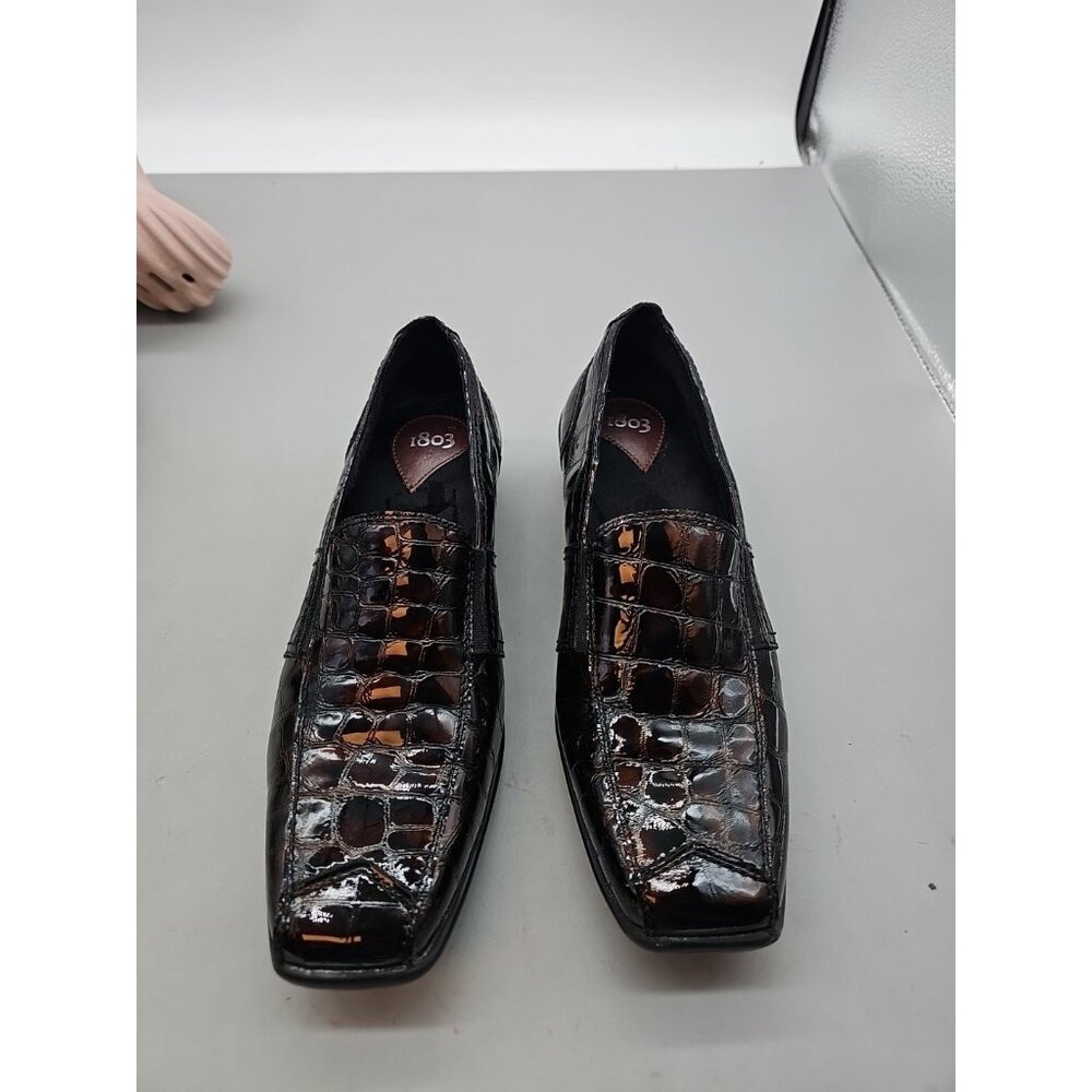 1803 Loafer‎ Brown Croc Embossed Patent Leather Size 8  Made in Portugal Comfort